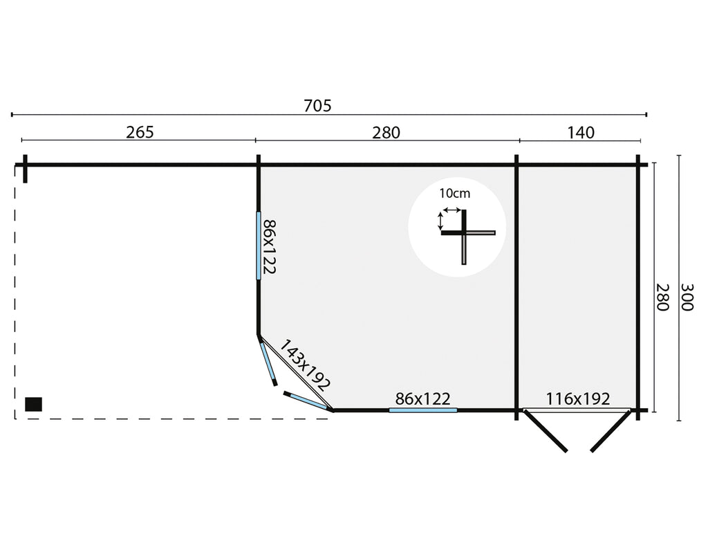 Blokhut - Tuinhuis Olson | 44 mm | vuren honinggeel geïmpregneerd