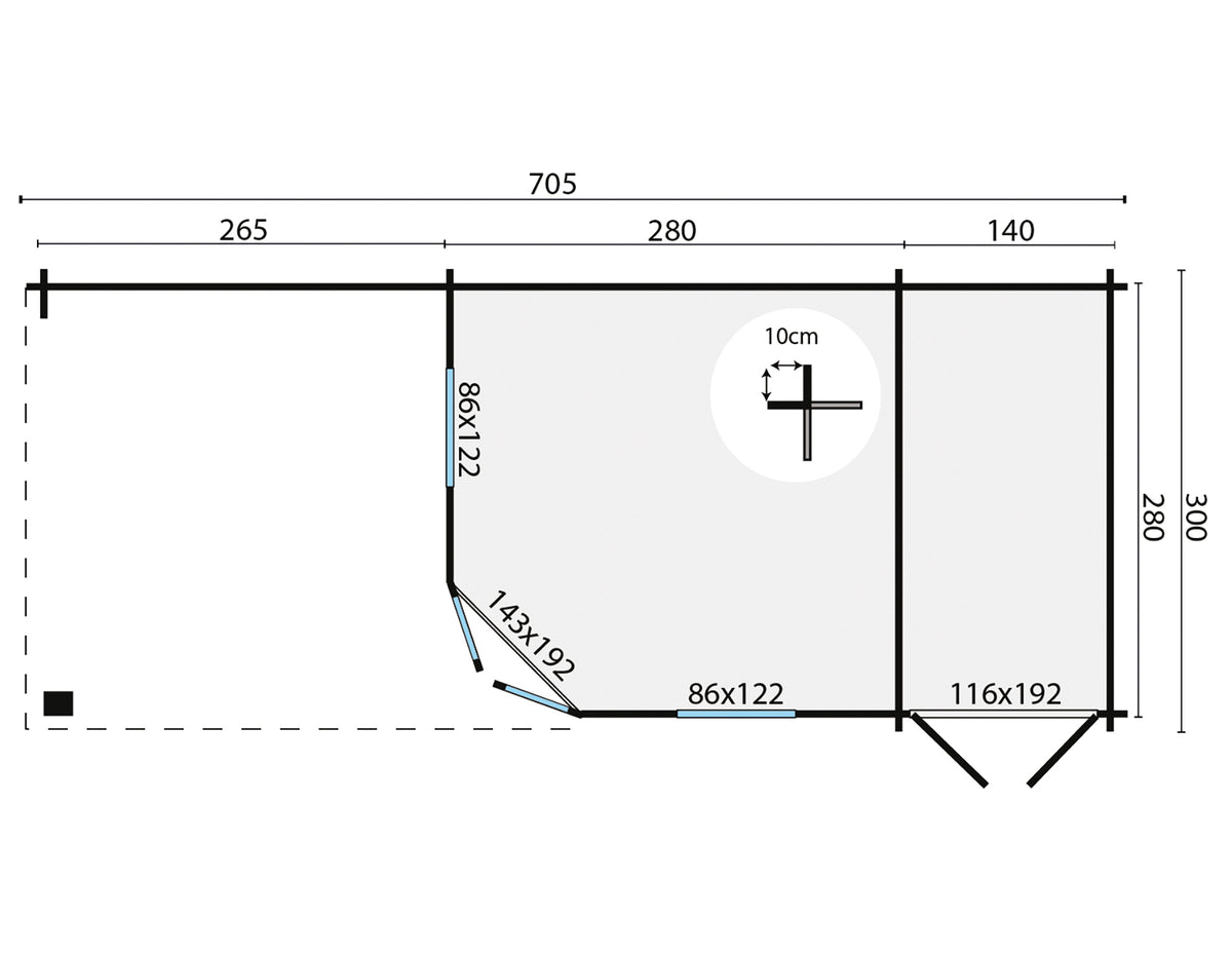 Blokhut - Tuinhuis Olson | 44 mm | vuren honinggeel geïmpregneerd