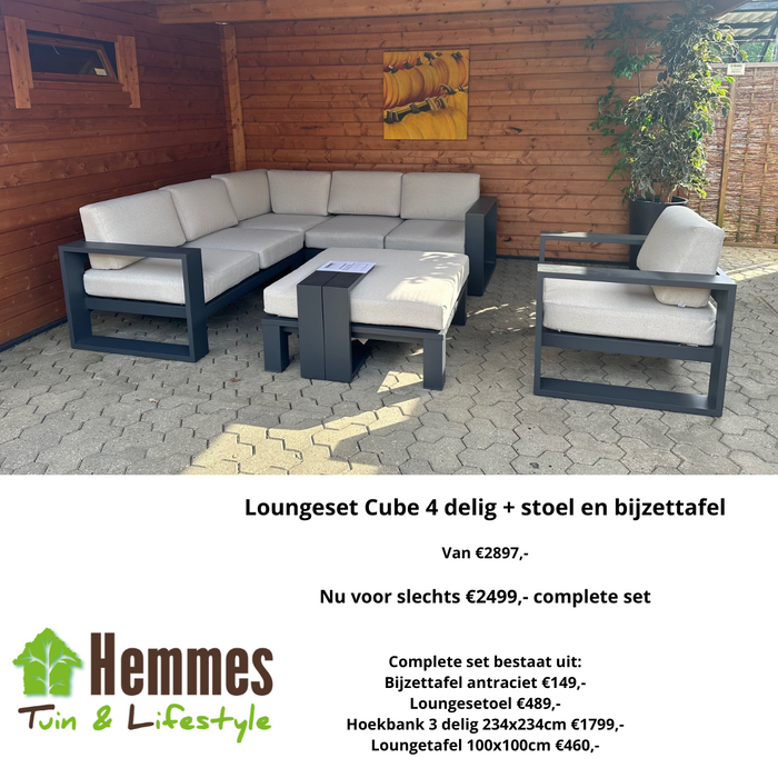 Garden Impressions Cube loungeset 4 delig + stoel en bijzettafel