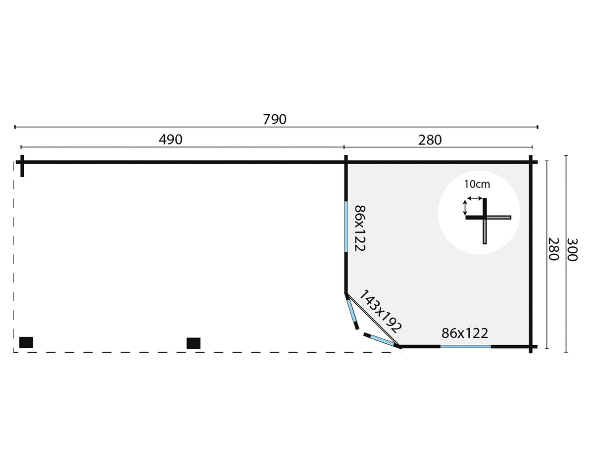 Blokhut - Tuinhuis Bertil | 44 mm | vuren grijs geïmpregneerd