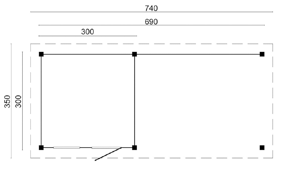 DHZ Plat dak Holten geschaafd douglas 300 x 300+390 cm zwart gespoten