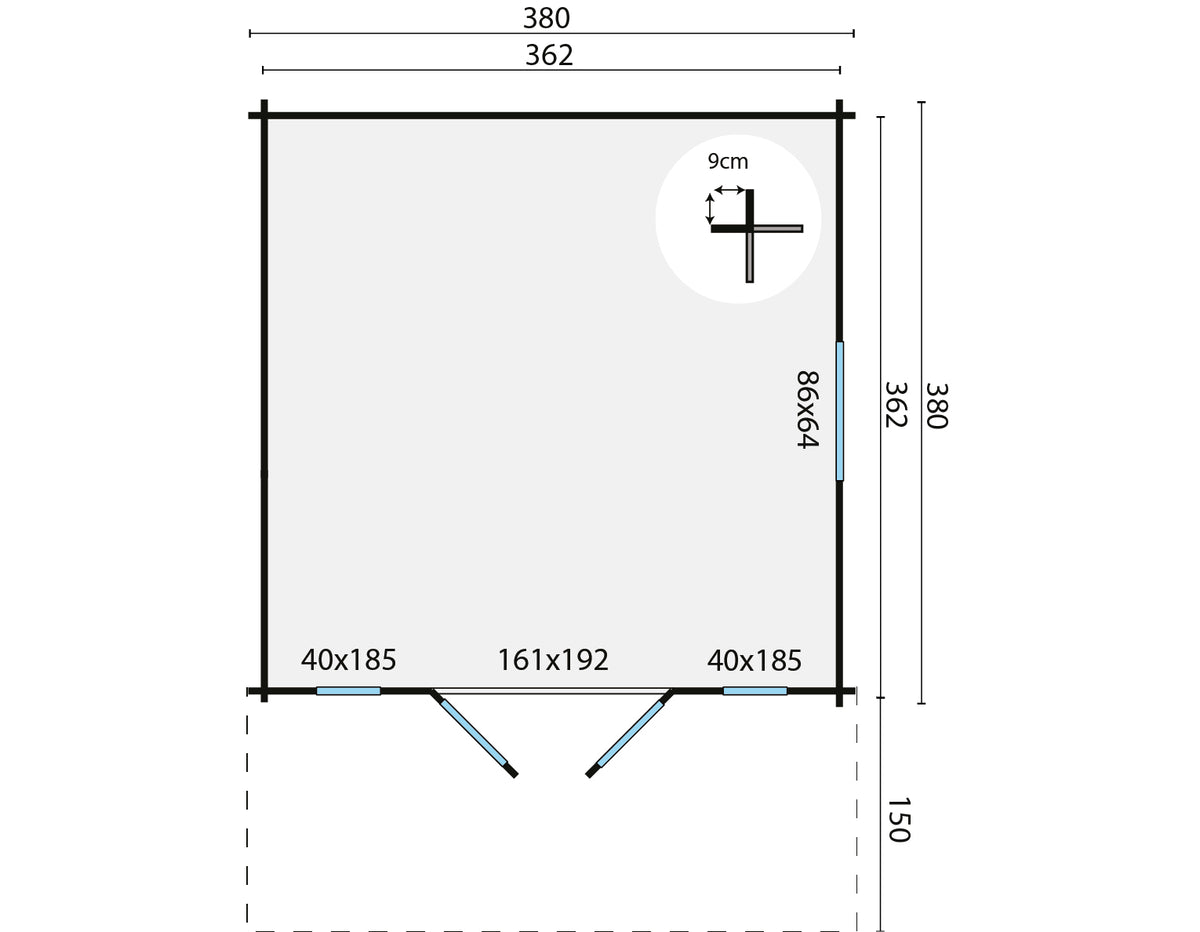 Blokhut - Tuinhuis Sören | 44 mm | vuren honinggeel geïmpregneerd