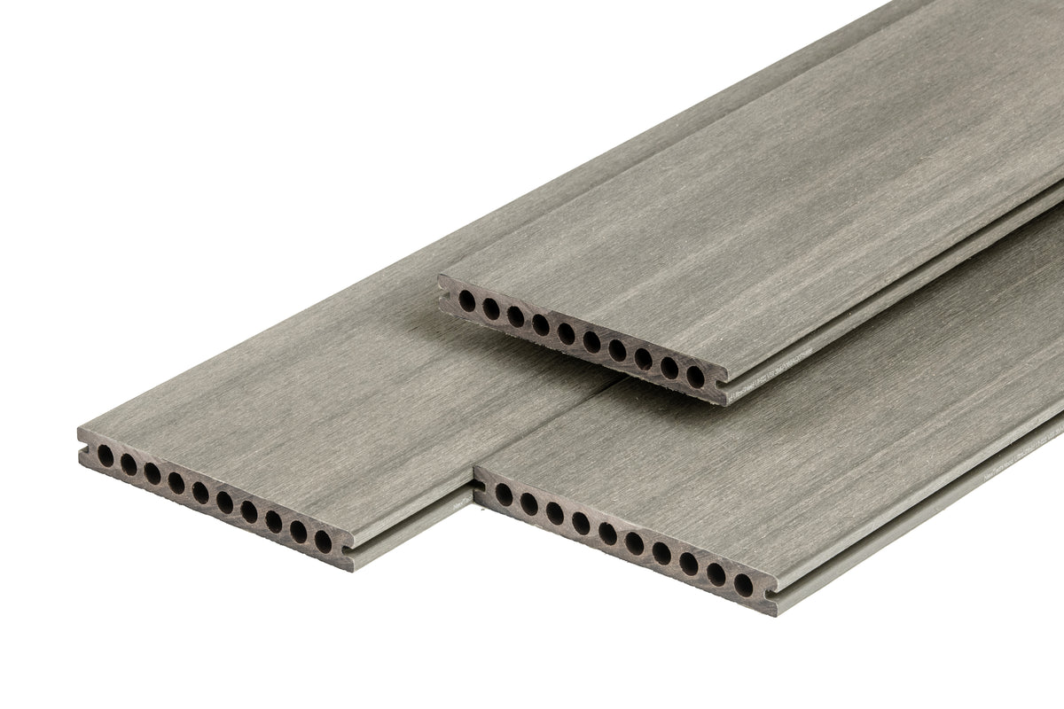 PuraShield composiet vlonderplank 2,3 x 21,0 x 500 cm, light grey, semi-massief, fijne houtnerf, clip systeem