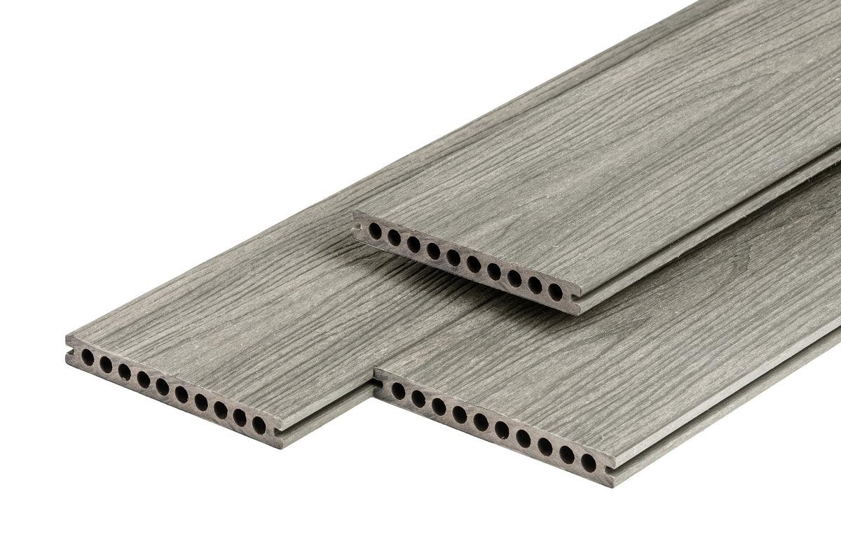 PuraShield composiet vlonderplank 2,3 x 21,0 x 300 cm, light grey, semi-massief, fijne houtnerf, clip systeem