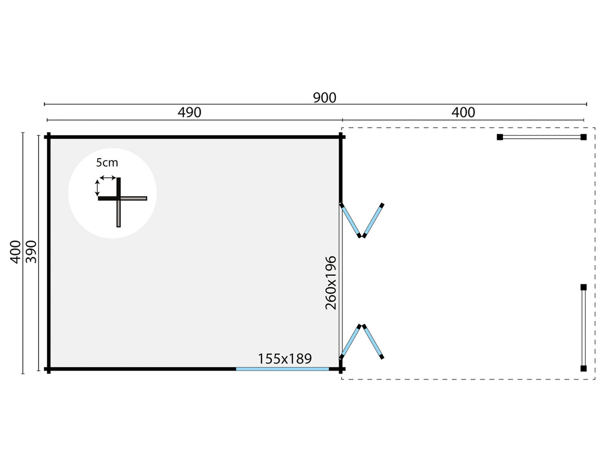 Blokhut - Tuinhuis Casper | 58 mm | vuren grijs geïmpregneerd