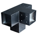 Gegalvaniseerd verbindingsstuk 4-weg T-model voor vierkante palen 15 x 15 cm zwart gepoedercoat, incl. bevestigingsset
