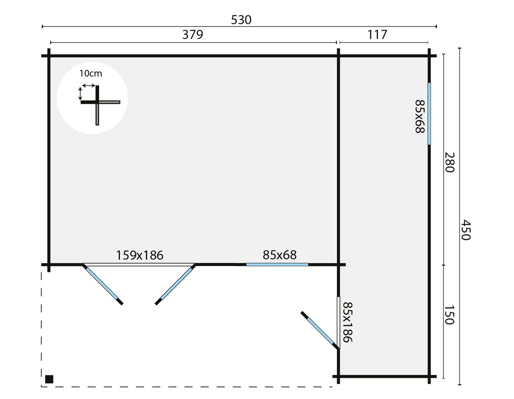 Blokhut - Tuinhuis Wolfgang | 44 mm | vuren grijs geïmpregneerd