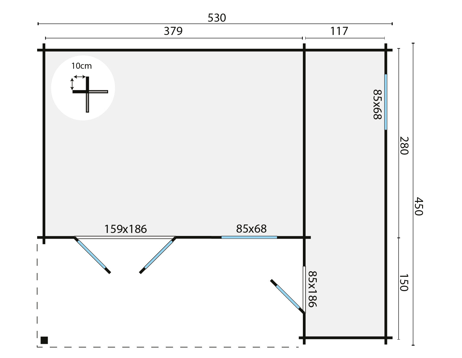 Blokhut - Tuinhuis Wolfgang | 44 mm | vuren grijs geïmpregneerd