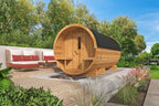 Saunabarrel | Ø205 x 400 cm | 42 mm | Thermowood | met ½ panorama raam