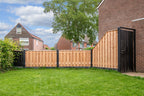 Tuinscherm Casablanca verloop, Red Class Wood geïmpregneerd ME vuren, RVS-geschroefd, 21-planks (19+2) 180 x 180/90 cm