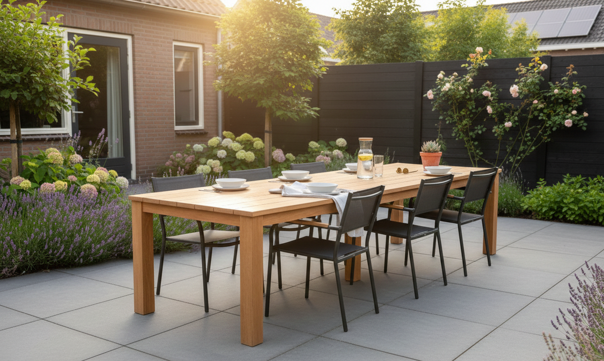 Tuintafel teak 300 x 100 cm solide rustiek