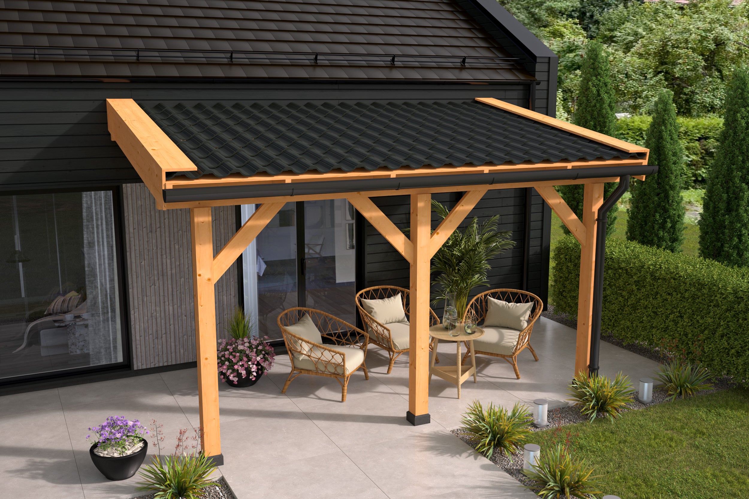 DHZ veranda douglas fijnbezaagd inclusief dakbeschot 600 x 400 cm