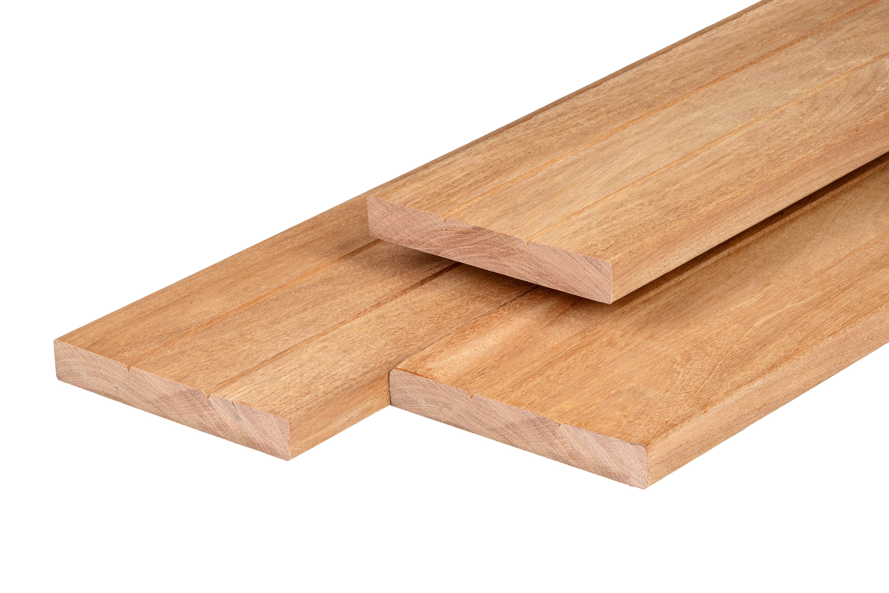 Bangkirai hardhout vlonderplank 2,8 x 19,0 x 305 cm kunstmatig gedroogd, geschaafd, 1 zijde 2 V-groeven