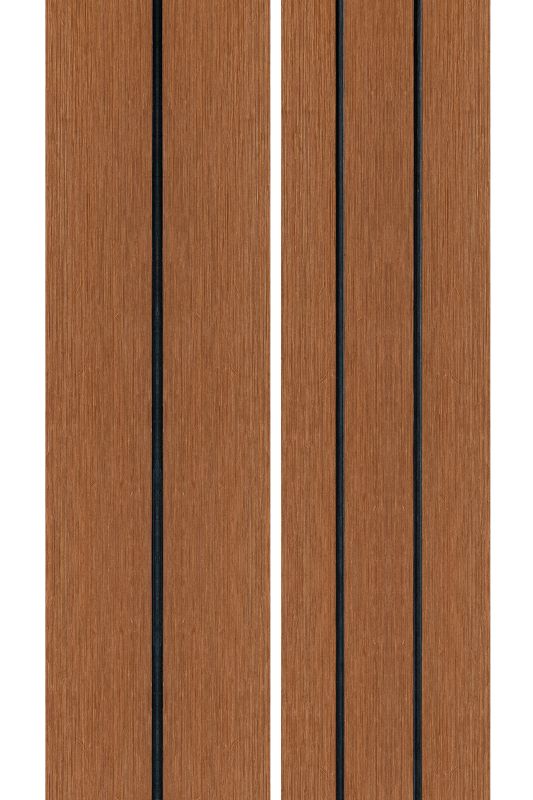 PuraDock composiet vlonderplank 2,2 x 14,6 x 390 cm, teak, massief, 1 zijde 1 groef, 1 zijde 2 groeven, fijne houtnerf, clip systeem