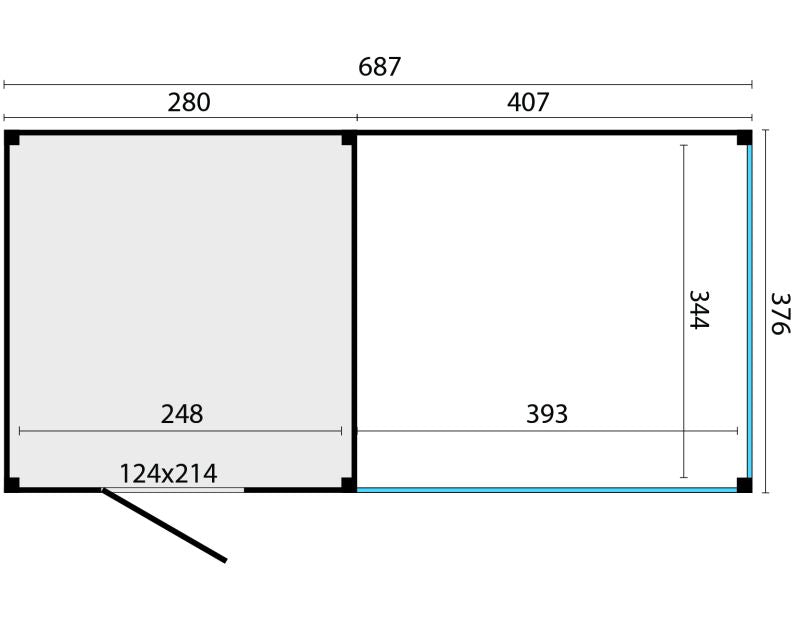 KubeLine + luifel 380 x 687 cm, onbehandeld